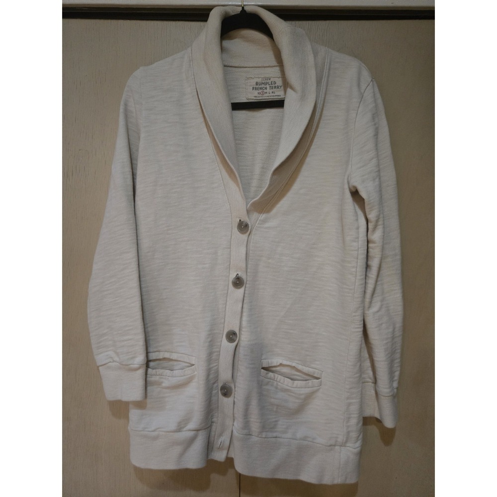 J.Crew Rumpled French Terry shawl collar cardigan in ivory/cream.